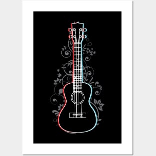 Ukulele 3D Outline Flowering Vines Posters and Art